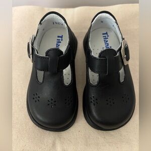 Titanium by Kinder  Black T-Strap Upper Leather Dress Shoes for girls